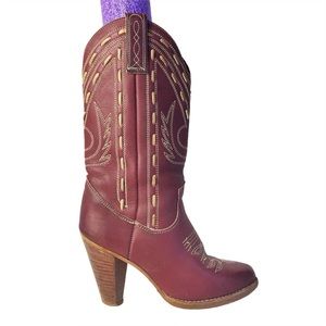 Vintage 80’s Zodiac Western Stitch Heeled Boots Sz 6 1/2